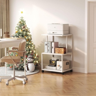 CAIYUN Druckertisch Druckerständer arretierbare Räder 3 Ebenen Holz