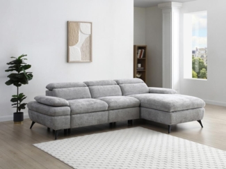 Vente-unique - Ecksofa mit Schlaffunktion mit Bettkasten - Ecke rechts - Strukturstoff - Grau - MORAVA