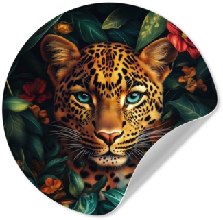 MuchoWow Wandsticker Leopard - Natur - Blumen - Dschungel (1 St), Wandtattoo Selbstklebend, Wohnzimmer Deko Aufkleber, 30x30 cm