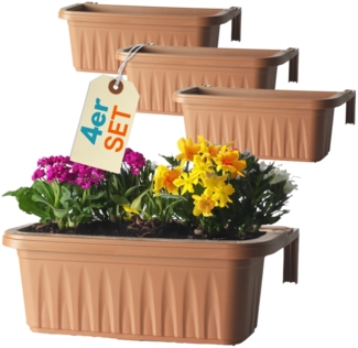 4er Set Blumenkasten Balkongeländer Balkon Blumenkasten Balkonkasten mit Halterung Balkonkasten Geländerkasten Balkonkasten mit Wasserspeicher 50 cm Terrakotta