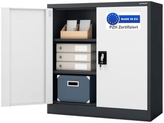 Aktenschrank abschließbar KADO - 3 Ebenen verstellbar, Flügeltüren | Metallschrank Werkstatt Mehrzweckschrank Büroschrank aus Stahl Werkzeugschrank, 93x90x40cm Anthrazit-Weiß