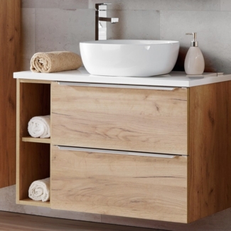 Waschtischunterschrank 80cm mit Keramik-Aufsatzbecken TOSKANA-56 in Wotaneiche B/H/T ca. 81/74,5/46 cm
