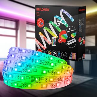 BRILONER – LED Stripe Starter Set 2m LED Strip, IP44 Spritzwasserschutz, Fernbedienung, 3m Zuleitung, buntes RGBW, Kürzbar, Outdoor, Streifen, Lichtleiste, Terrasse Deko