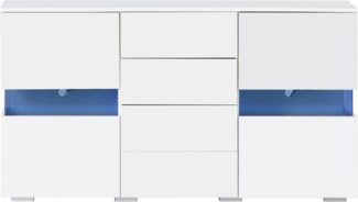 DOPWii Sideboard Hochglanz Weiß Sideboard,Lagerung Schrank, mit 16 Farben LED-Leuchten, für Esszimmer Wohnzimmer