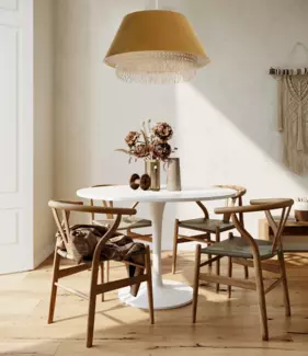 BPS Koncept 0SE0-006 Hängeleuchte SENSEI Texil aus Velourss auf PVC-Kunststoff gelb, beige 1xE27 60W H:105cm Ø40cm dimmbar