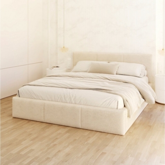 FDM Polsterbett AMBER modern mit Bettkasten MADE IN EU - mit Cord Bezug (verfügbar 90x200 120x200 140x200 160x200 180x200cm, Bettrahmen, Bett, mit großen gepolsterten Kopfteil, mit Bettkasten zum aufklappen), Hebbarer Metallrahmen, Bettkasten, mit/ohne...