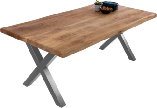 Esstisch Baumkante massiv Mango 200 x 100 X-Gestell silber CALI 140107796