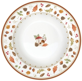 EasyLife Suppenteller Autumn Breeze, Spülmaschinengeeignet, Weiß, Motiv: Herbst, Blätter, Eichhörnchen