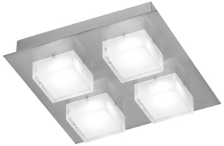 LED Deckenleuchte, Glas weiß, Nickel-matt, L 26 cm