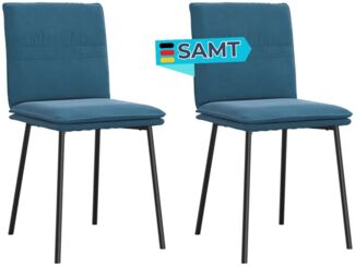 Esszimmerstühle VERA 2er Set Blau Samt | Polsterstühle Küchenstuhl Wohnzimmerstühle Essstühle bequem