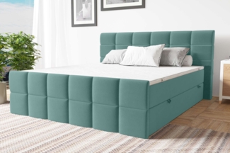 99rooms Dunkan Boxspringbett Velours KRONOS Pastelltürkis 140x200 cm Taschen-Federung