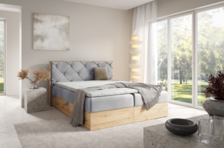 MEBLINI Boxspringbett LOFTY 12 140x200 cm mit Bettkasten – H3/Hellgrau Samt Polsterbett - Doppelbett mit Topper & Bonellfederkern-Matratze