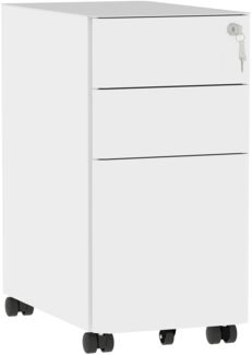 DWVO 3 verschließbare Schubladen Metall Aktenschrank, Mobile Aktenschrank für Home Office, Unter Schreibtisch Datei Büro Schubladen für Brief/Legal / A4, Vollständig montiert, weiß