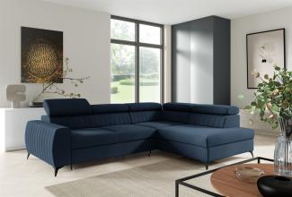 Ecksofa Schlafsofa Sofa TORONTO Stoff Element Blau Ottomane Rechts