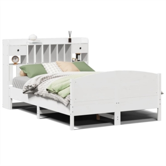 vidaXL Massivholzbett mit Regal ohne Matratze Weiß 140x190 cm Kiefer 3323150