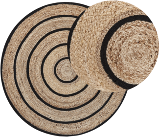 Teppich Jute beige schwarz ⌀ 140 cm geometriches Muster Kurzflor BUKSE