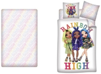 Rainbow High – Bettwäsche-Set mit 1x Bettbezug(140x200cm), 1x Kissenbezug(63x63cm) & 1x Spannbettlaken(90x200cm)