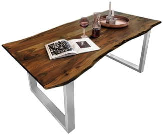 Esstisch Tisch natürliche Baumkante Akazie massiv Kufengestell nussbaum 120x80 silber QUINN 523571