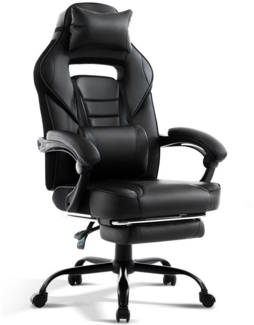 GarveeMore Gaming-Stuhl mit Fußstütze und Lendenwirbelstütze,360° drehbarer Computer-Bürostuhl, ergonomischer Computer-Spiel-Schreibtischstuhl,bis 136 kg,PU-Leder