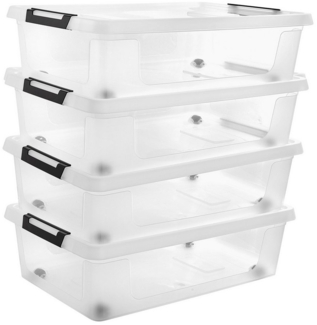 Gardissimo Aufbewahrungsbox 4 er Set mit Deckel "Clip" Kunststoff Boxen Stapelboxen groß (Spar-Set, 4 Boxen + 4 Deckel), mit Clipverschluss und Rollen / stapelbar / nestbar