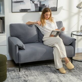 HOMCOM 2-Sitzer Polstersofa mit Armlehne, Metallrahmen, Couch 1 Teile, für Wohnzimmer, Schlafzimmer, Metallrahmen, Grau