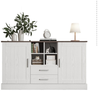 OKWISH Sideboard rustikalen Landhausstil (Anrichte,Kommode mit viel Stauraum, 1 St, 2 Türen, 2 Schubladen), mit weiße und braune Holzmaserung