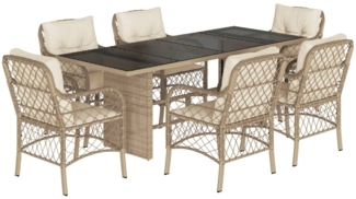vidaXL 7-tlg. Garten-Essgruppe mit Kissen Beige Poly Rattan 3212062