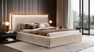 Polsterbett Doppelbett Bett AMADA 160x200cm in Stoff Ditra Hellbeige