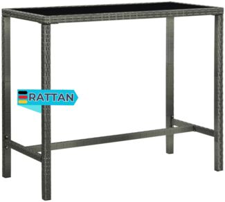 Garten-Bartisch JONI Grau 130x60x110 cm Poly Rattan und Glas | Gartentisch Rattan Bistrotisch Outdoortisch Terrassentisch