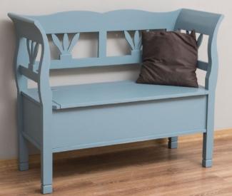 Casa Padrino Landhausstil Sitzbank Hellblau 117 x 48 x H. 92 cm - Massivholz Bank mit Stauraum - Massivholz Möbel - Landhausstil Möbel - Landhausstil Einrichtung