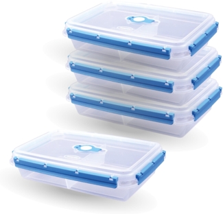 Frischhaltedosen für Lebensmittel mit Trenner ( 2 L ) - 4er Pack "Blau" - Vorratsdose luftdicht, Aufbewahrungsbox Meal Prep Box, Brotdose, BPA Frei