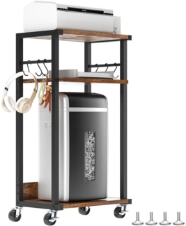 YMYNY Mobiler Druckertisch Höhenverstellbar 3 Ablagen Rollen Braun