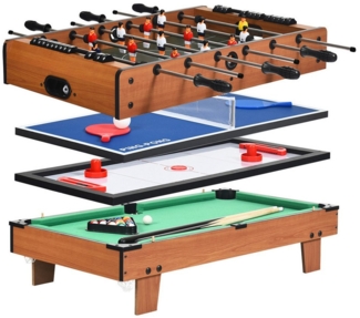COSTWAY 4 in 1 Spieltisch, Billardtisch & Tischtennistisch & Air Hockeytisch & Tischkicker, Multifunktionsspieltisch aus Holz, perfekt für Spielzimmer, Bars, Partys, für Kinder und Erwachsene