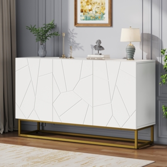 Sideboard, Hochglanz-Buffetschrank modernes Design mit 4 Fächern, MDF, Weiß, 130cm breit