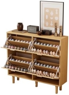 OKWISH Schuhschrank aus Rattan (1-St, Maße: 100 x 25 x 90 cm) mit Metallgriffen und 4 Klappschubladen