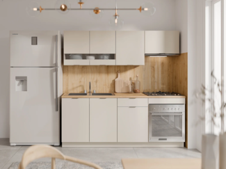 Vente-unique - Küchenzeile - Mit Arbeitsplatte 200 cm - Beige & Holzfarben - CARMEO