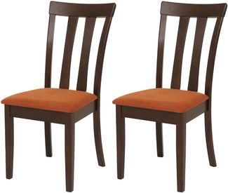 2er-Set Esszimmerstuhl HWC-G46, Küchenstuhl Stuhl, Stoff/Textil Massiv-Holz ~ dunkles Gestell, orange