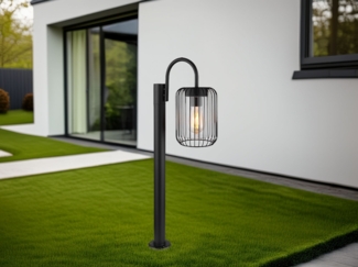 LED Wegeleuchte aus schwarzem Edelstahl mit Gitterschirm, Höhe 80cm