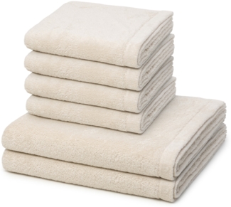 Cawö Lifestyle 6 tlg. Frottier-Set - 4 X Handtuch (50 X 100cm), 2 X Duschtuch (70 X 140cm) - 520 g/m2 - Natur