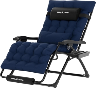 Sonnenliege Klappbar mit Getränkehalter und Auflage Navy XX-Large