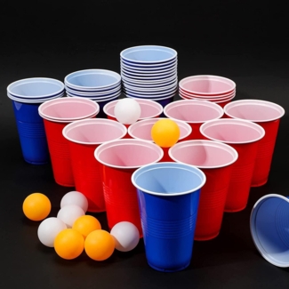 Beer Pong Becher Set 50 Becher 473ml + 5 Bälle Plastikbecher Partybecher