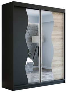 Schwebetürenschrank RIMA 2-türig Schrank 160 cm (mit Spiegel) Farbe: Schwarz , sonoma