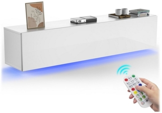 oyajia Lowboard TV-Schrank mit LED Beleuchtung, Lowboard 140 cm, Stehend und hängend, Hochglanz grifflose TV-Board, TV-Schrank für TVs bis zu 60 Zoll