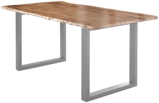 Esstisch Baumkante massiv Akazie natur 200x100 U-Gestell silber LUBIN 527333