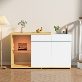 OKWISH Sideboard mit großen Stauraum (Kommode, Anrichte, Wohnzimmerschrank, Eckschranke, 1 St, 2 Türen, 2 Schubladen, 2 offene Fächer), mit LED-Beleuchtung