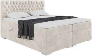 MEBLINI Boxspringbett DALIA 180x220 cm mit Bettkasten - H3/Creme Samt Polsterbett - Doppelbett mit Topper & Taschenfederkern-Matratze