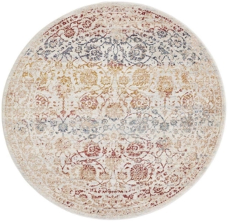 LUXOR living Teppich TAROC, Ø 133 cm, Blau, Creme, Goldgelb, Rot, rund, Höhe: 11 mm, Polyester, Maschinengewebt, mit Orientmotiv