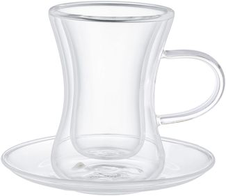 Dopplewandige Teegläser 4-teiliges Set mit Henkel 80 ml - Hitzebeständiges Glas Transparent