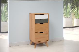 Scandik Kommode 4SK Solid Pine Honig/Weiß/Grau B/H/T: 42 / 90 / 40 cm