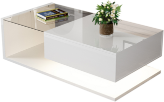 Couchtisch, Hochglanz-Wei?. Beistelltische, Couchtische mit Glas und LED-Effekt